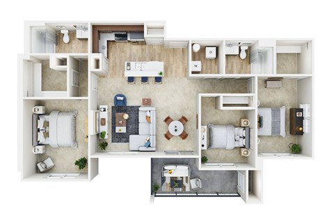 Floor plan for 3 beds, 2 baths, 1350 sqft